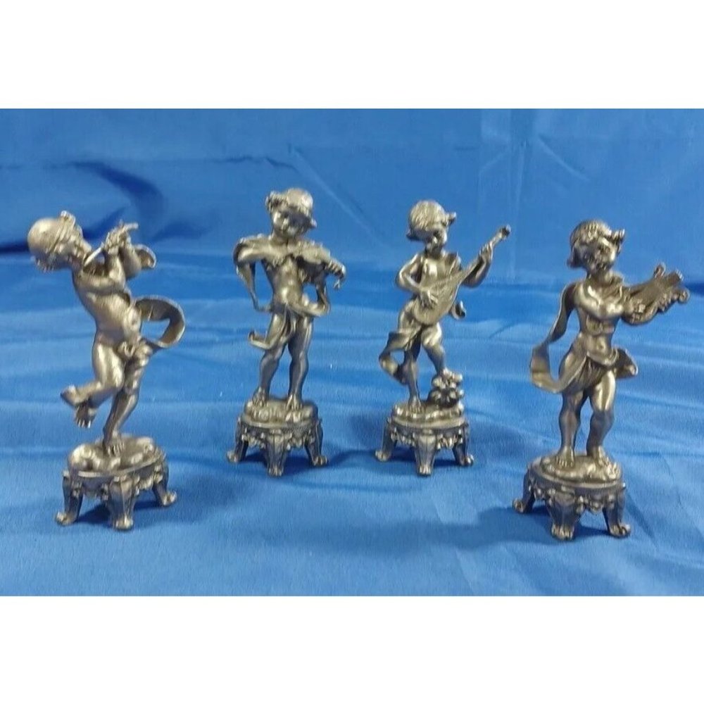 Italian Cast Lead Angel Sculpture Statue Figures Musicians Musical Instruments - Picture 15 of 15